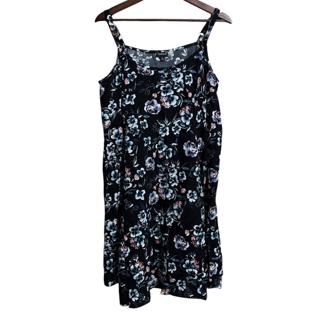 Torrid black‎ floral spaghetti strap flowy rayon dress - Size 1 (1X)